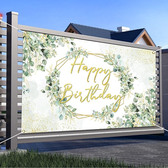 Avezano Sage Green Birthday Backdrop Greenery Eucalyptus Leaves Birthday Party Background Bday Party Decorations for Women Adults 6 x 3.6 ft