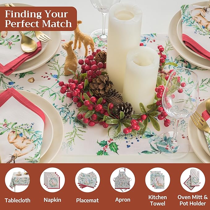 Maison d' Hermine Table Runner 100% Cotton Single Layer Table Runners 108 inches Long for Thanksgiving Christmas Decorations Home Kitchen Dining Party Wedding (Holly Time, 14.5" x 108")