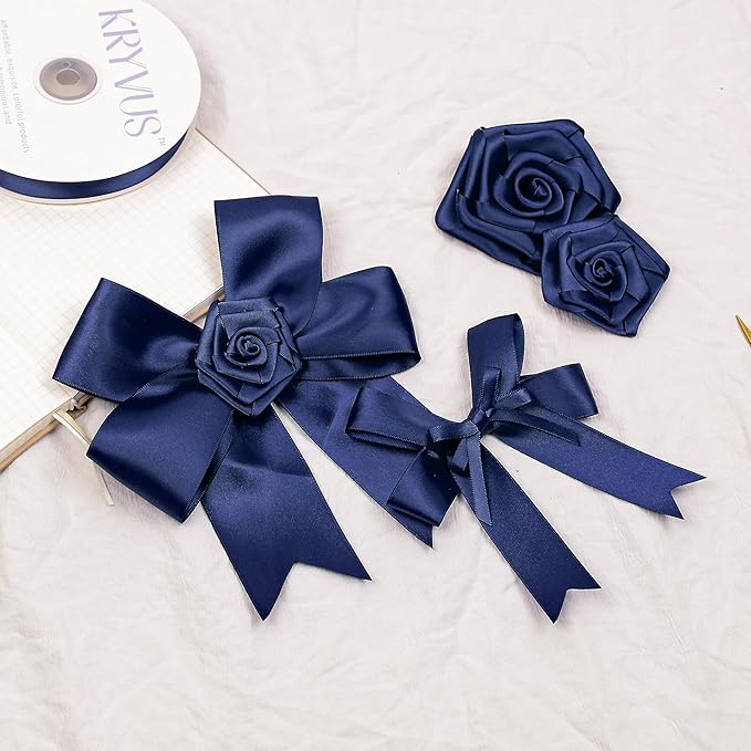 Navy Blue Satin Ribbon, Double Faced 1 Inch X 25 Yards Navy Blue Ribbon, Premium Satin Ribbon for Gift Wrapping, Crafts, Hair Bow Making, Sewing, Flower Bouquet, Wedding Party Decor
