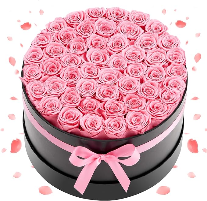 VEVOR Forever Flowers, 50 Preserved Roses in a Box, Eternal Flowers Immortal Bouquet Birthday Present for Delivery Prime Women Her Wife Mothers, Anniversary, Valentine's Day,Christmas, Sweet Pink