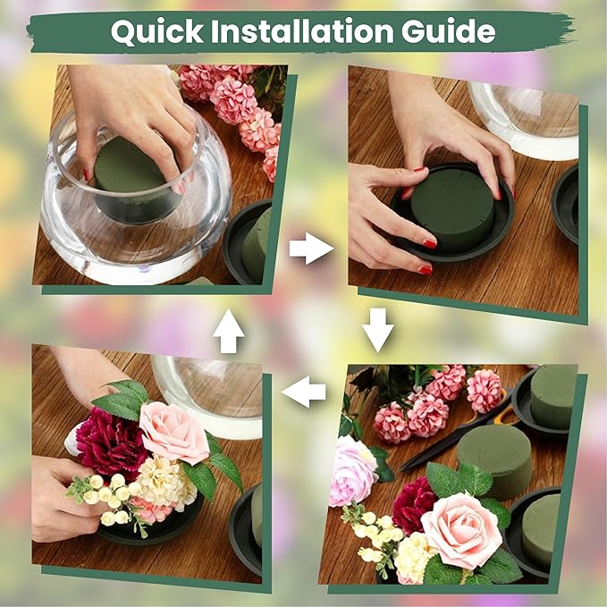 Lageza Pack of 6 Round Floral Foam Blocks (8.26” X1.5”) Dry & Wet Green Flower Foam Blocks for Fresh & Artificial Flower Arrangements, Party Decorations, Florist Supplies (Size: 8.26 Inch)