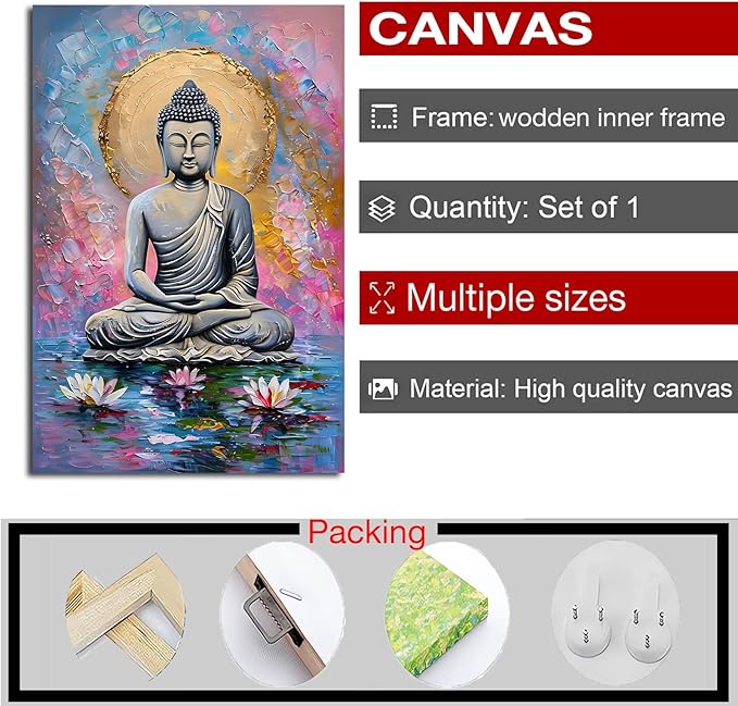 Lotus and golden Buddha meditation tranquil zen wall art mindfulness wall art for spiritual harmony and tranquility decor 20x30in Wood Framed