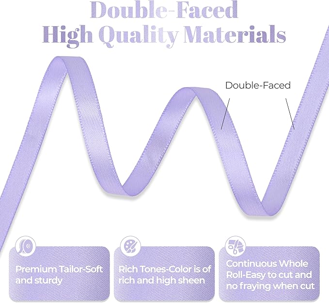 Lavender Satin Ribbon, Double Faced 1/4 Inch X 25 Yards Lavender Ribbon, Premium Satin Ribbons for Gift Wrapping, Crafts, Hair Bow Making, Sewing, Flower Bouquet, Wedding Party Decor