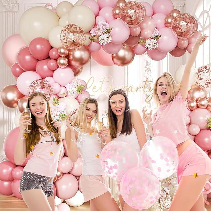 Dusty Rose Pink Balloon Arch Kit, 148Pcs Dusty Pink Macaron Orange Pastel Pink White Sand Rose Gold Confetti Balloons for Baby Bridal Shower Wedding Engagement Birthday Party Decorations