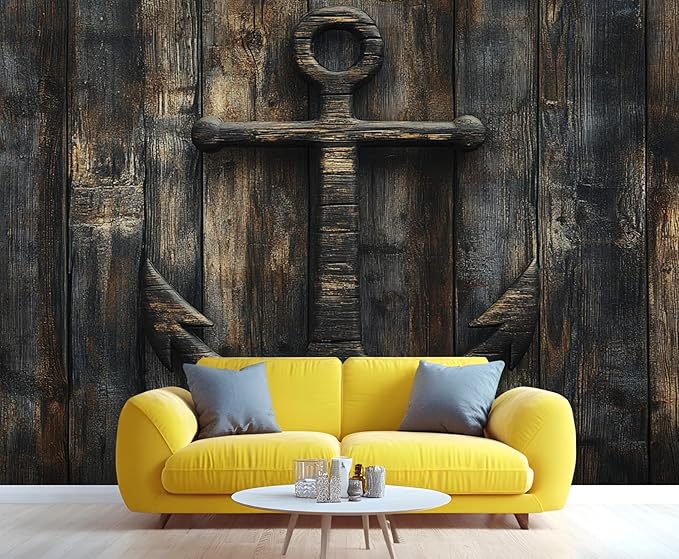 Nautical Anchor Wall Mural, Coastal Style Anchor 3D Wall Murals, Ocean Nautical Wallpaper Mural, for Living Room Bedroom Large Wallpaper Indoor Decor 197" W x124.8 H