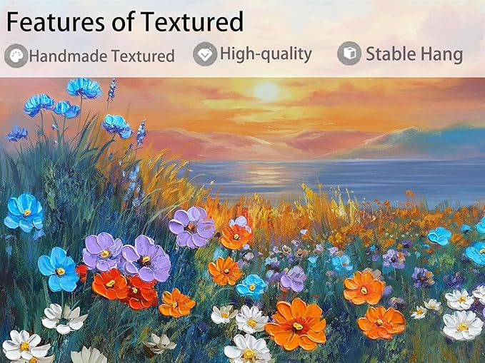 Ardemy Landscape Wall Art for Living Room Extra Large Wildflower Pictures Wall Decor Coastal Sunset Floral Canvas Textured Bedroom Flower Paintings Artwork Home Office, 58"x29"