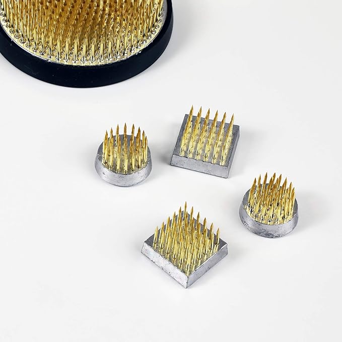 Wazakura 4PCS Mini Ikebana Kenzan Japanese Flower Holder, Made in Japan, Floral Arranging Pin Frog, Round Square - 1"(24mm) Brass