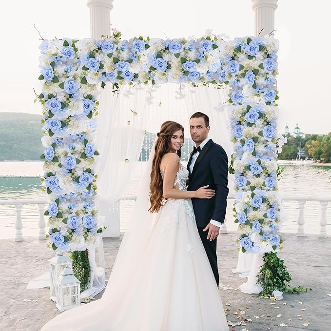 Flower Centerpieces for Tables - 6 Pack Wedding Arch Artificial Flowers Blue Arrangements Center Piece for Reception, Living Room, Kitchen, Dining Table Runner Decorations(20.5 * 9.4''/52 * 24cm)