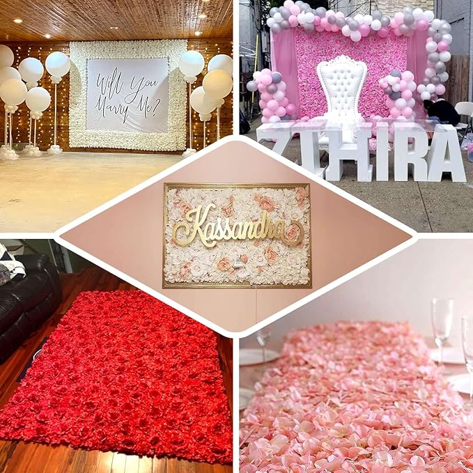 Efavormart 4 Pack 11 Sq ft. UV Protected RED 3D Silk Rose & Hydrangea Flower Panel Wall Mat for DIY Party Centerpieces Decor