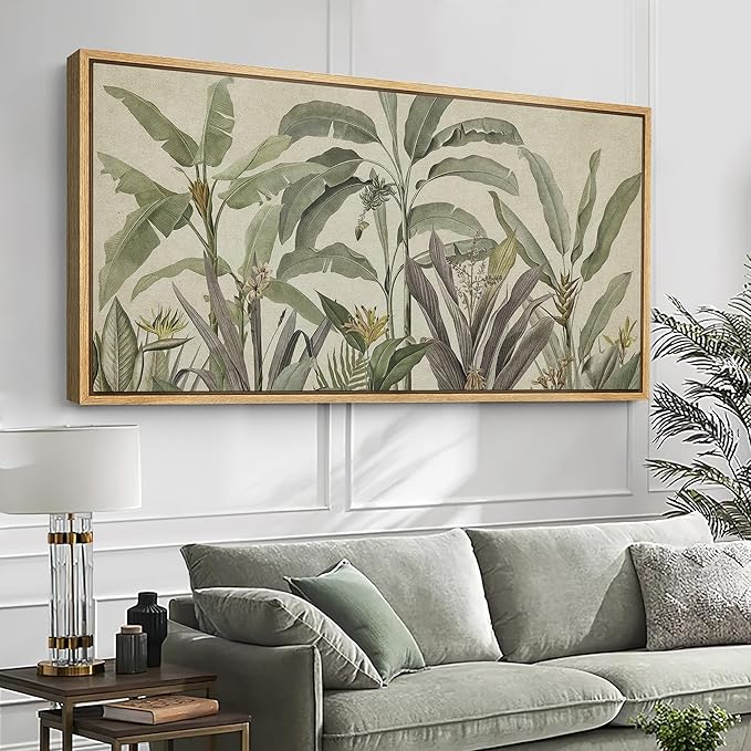 SIGNFORD Extra Large Framed Canvas Print Wall Art Tropical Corn Plant Botanical Illustrations Modern Art Calm Warm for Living Room, Bedroom, Office - 60"x30"
