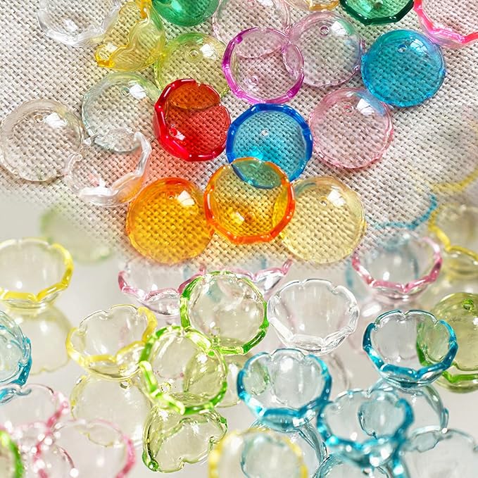 80Pcs Acrylic Clear Flower Bead Caps for Jewelry Making, Transparent Bell Charms, Semi-Round Floral Beads Bulk with Wavy Edge, Jellyfish Beads for Wind Chimes DIY Craft Key Chains-13 * 22mm
