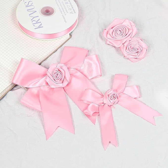 Pink Satin Ribbon, Double Faced 7/8 Inch X 25 Yards, Premium Satin Ribbon for Gift Wrapping, Crafts, Hair Bow Making, Sewing, Flower Bouquet, Wedding Party Decor
