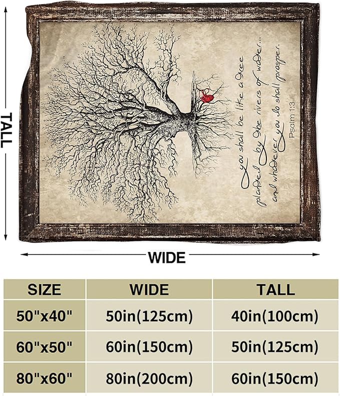 Christian Bible Tree of Life Throw Blanket - Religious Gifts and Decor for Women Men Adults - Soft Warm Cozy Fleece for Couch Sofa Bed 50"x40"