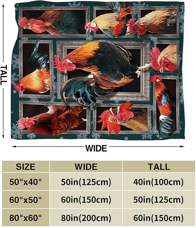 Rooster Throw Blanket - Chicken Farm Animal Gifts and Decor for Girls, Boys, Women, Men, Kids, Adults - Soft Warm Cozy Fleece for Couch, Sofa, Bed 80"x60"