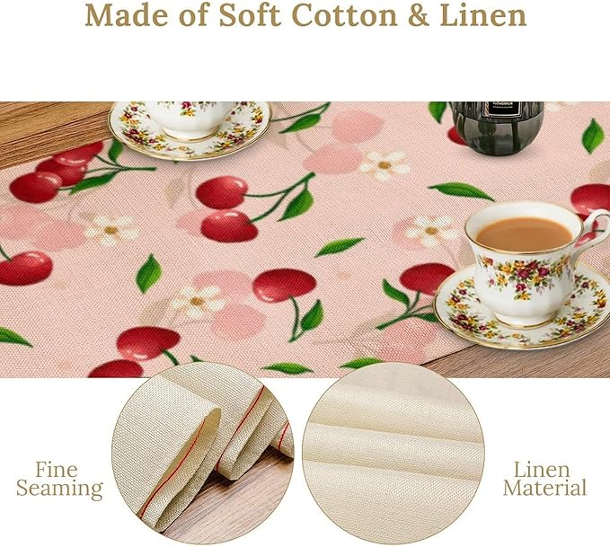 Cherry Table Runner,Spring Summer Fruit Tropical Birthday Party Decorations Dining Room Home Kitchen Table Decor 13 x 70In