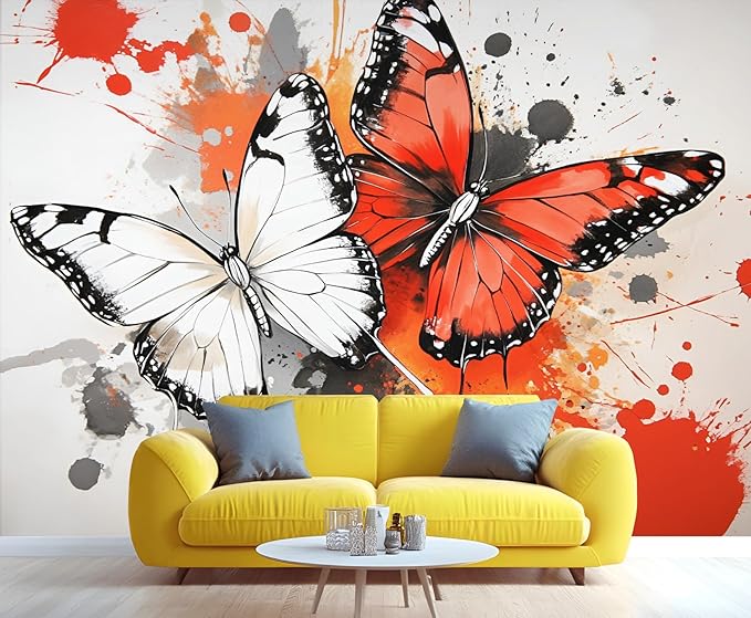 Modern Watercolor Butterfly Wall Mural, Abstract Butterfly 3D Wall Murals, Ink Painting Wallpaper Mural, for Living Room Bedroom Large Wallpaper Indoor Decor 177.16" W x120 H