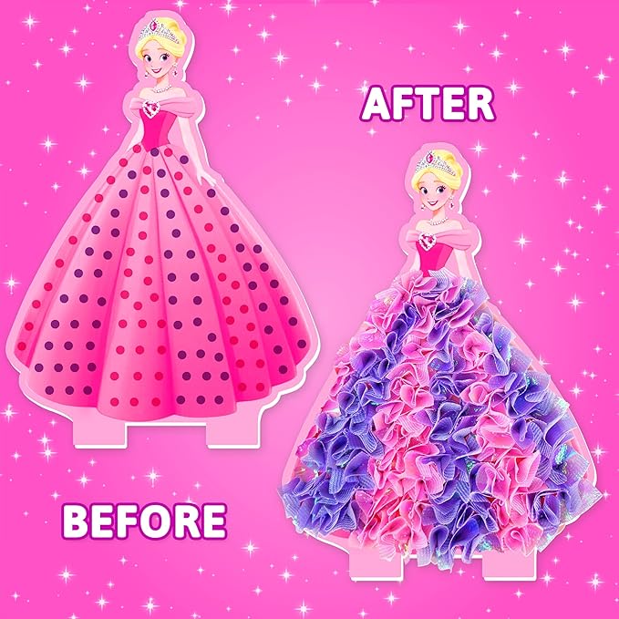 AGENTLAN Poke Art Princess Kit for Kids, DIY Craft Kits with Magical Princesses & Unicorn, Mess-Free Fabric Arts and Crafts, Fun & Easy Kits for Kids, Birthday Gifts for Ages 4 5 6 7 8+