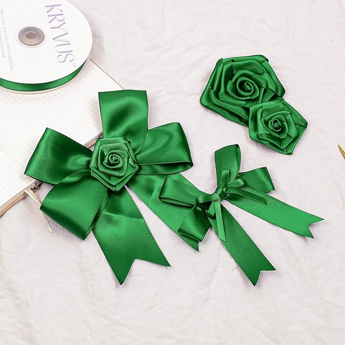 Green Satin Ribbon, Double Faced 1 Inch X 50 Yards Green Ribbon, Premium Satin Ribbon for Gift Wrapping, Crafts, Hair Bow Making, Sewing, Flower Bouquet, Wedding Party Decor