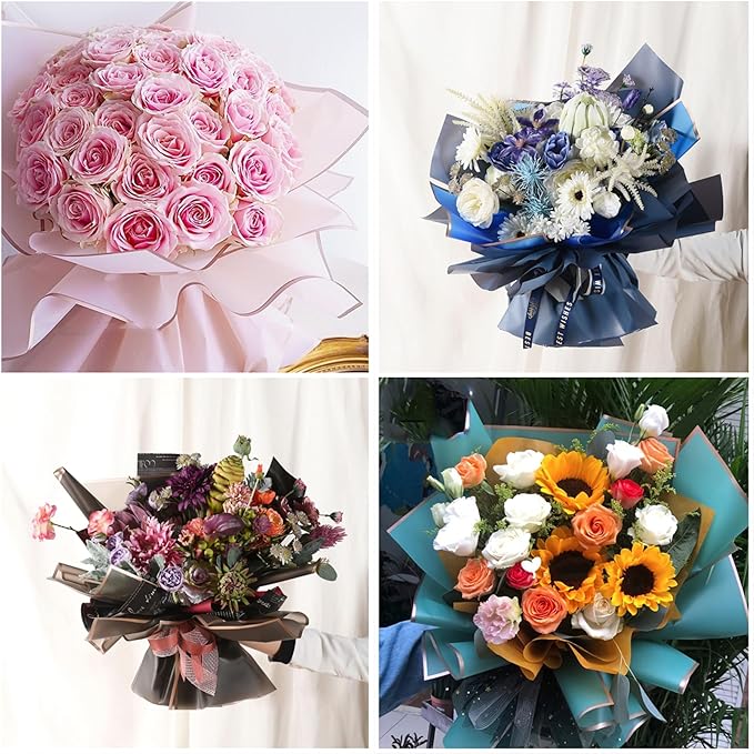 Bupduq 30 Sheets 10colors Flower Bouquet Wrapping Paper，Florist Supplies Waterproof Floral Bouquet Wrapping Paper Bouquet Accessorie，Flower Shop Packaging Pape for DIY Gift Wedding Birthday
