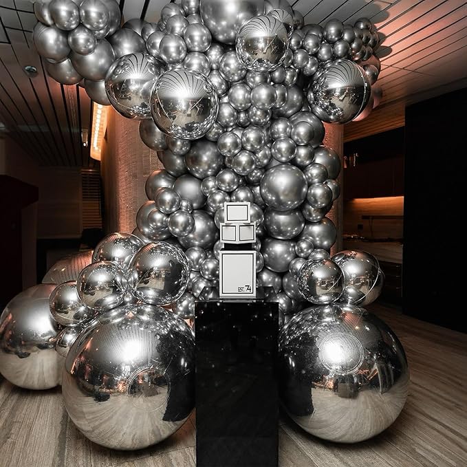 Togvu Metallic Silver Balloons Different Size, 123 Packs Silver Balloons Arch Kit, Pack of 18 12 10 5 Inch Chrome Silver Balloons Garland for Birthday, Graduation, Wedding, Anniversary Decoration