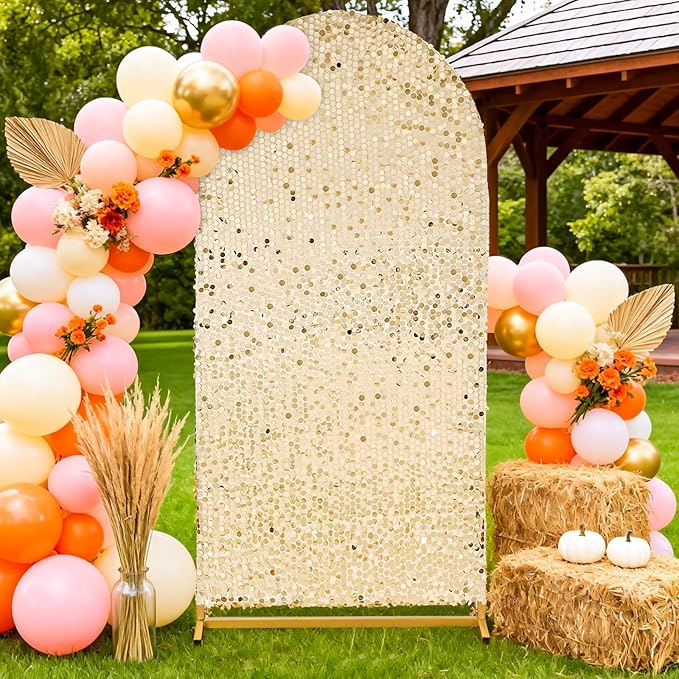 6 FT Arch Backdrop Covers: Sequin Payette Backdrop Light Gold Arch Cover for Wedding Party Birthday Flower Balloon Stand