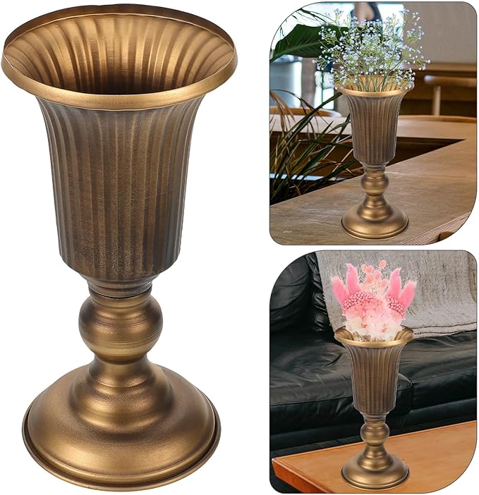 Alipis Vintage Metal Tabletop Flower Vase Decorative Flower Pot Antique Gold Iron Art Container for Home Hotel Shop Decor