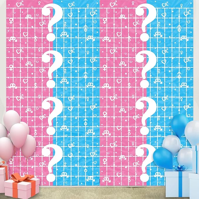 Gender Reveal Foil Fringe Curtains Backdrop Gender Reveal Decorations Party Supplies 2 Pack 3.28 x 6.56 Ft Boy or Girl Gender Reveal Streamer for Welcome Home Girl Boy Birthday Baby Shower Decoration