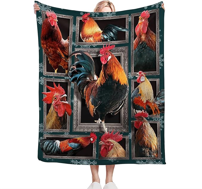 Rooster Throw Blanket - Chicken Farm Animal Gifts and Decor for Girls, Boys, Women, Men, Kids, Adults - Soft Warm Cozy Fleece for Couch, Sofa, Bed 80"x60"