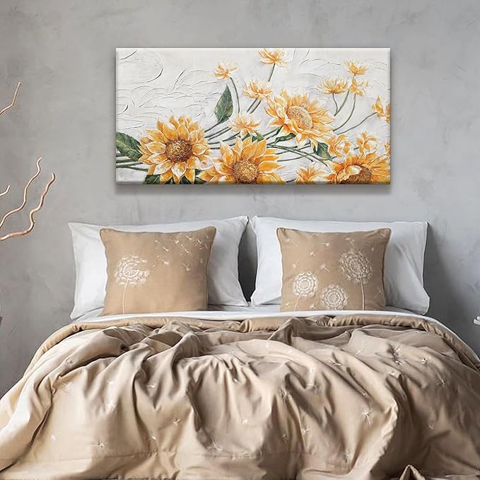 Suconvng Canvas Art Wall Decor Print Paintings Sunflower Wall Art Prints Pictures Decor Ready To Hang Pictures For Bedroom Bathroom And Office Kitchen Home Decor Artwork 20"×40"