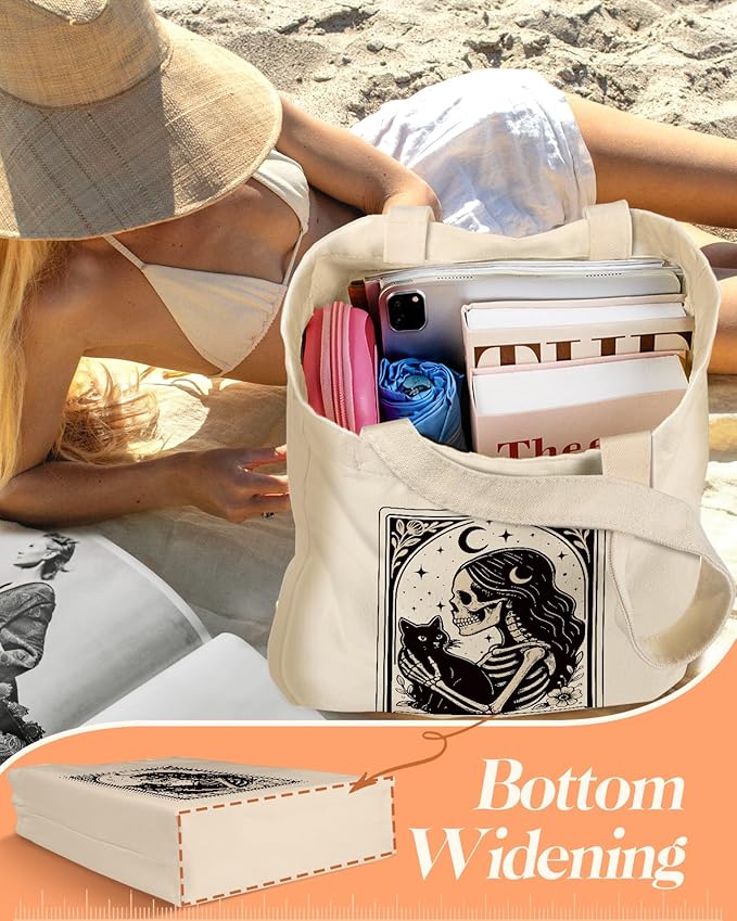2 Pack Canvas Tote Bag - with Makeup Pouch Aesthetic Cute Women Reusable Canvas Bag for Shopping, Work, Travel