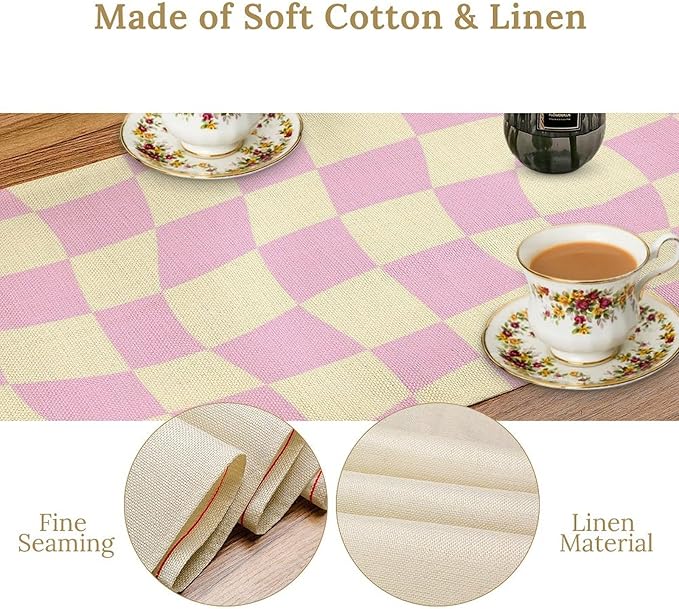 Hippie Table Runner Retro Geometric Square Purple Grid 60s70s Style Kitchen Restaurant Decoration for Indoor and Outdoor Wedding Party Table Runner 13x108 Inch