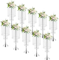 10 Pack 21.9"/55.6cm Tall Crystal Beaded Flower Stands, Metal Wedding Centerpiece Vases for Table/Aisle Decor - Reusable Event Centerpieces for Home, Party, Hotel (Silver)