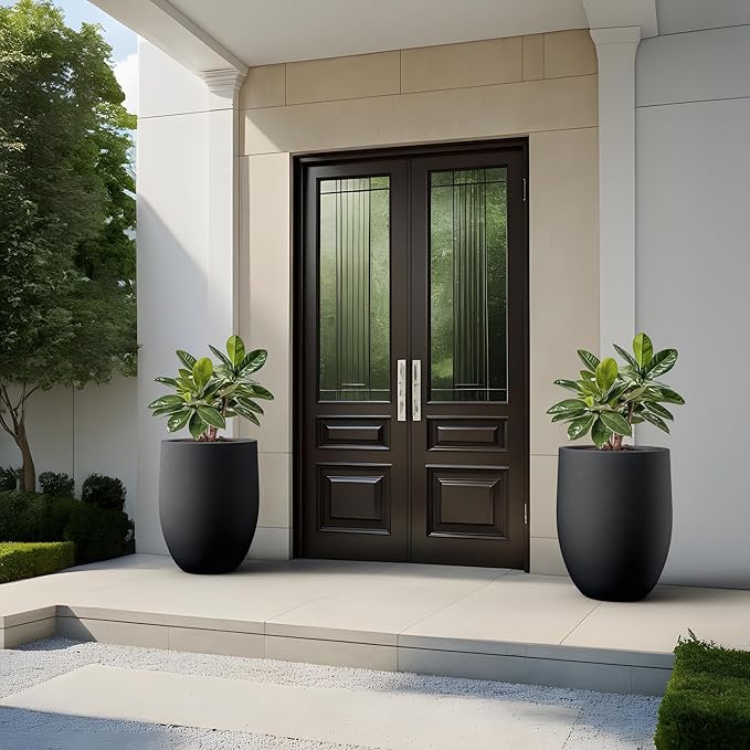 Kante Tall Concrete Planter, 21.7-Inch Height Black Large Indoor Outdoor Plant Pot with Drainage Hole for Patio Garden Home, Modern Decor for Flowers and Tree