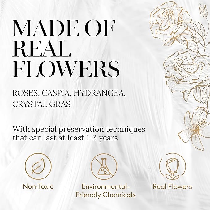 GLAMOUR BOUTIQUE Preserved Flowers Bouquet - Flowers Forever in a Box with Hydrangeas & More, Gift Ready for Anniversary, Birthday, Mother's Day, Long-Lasting 1-3 Years - Orange