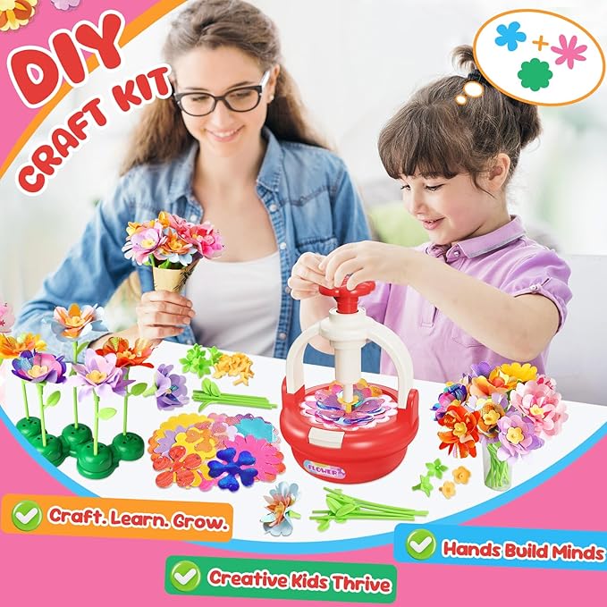 Craft Kits for Girls 4-8 Year Old, Christmas Gift for Grandkids, Arts and Crafts for Kids Ages 8-12 4-8 4-6, DIY Flower Making Kit for Kids, Birthday Gifts for Girls Toys Age 3 4 5 6 7 8 Year Old