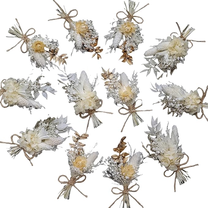 xin's convey Mini Dried Flower Bouquet Set (Pack of 12), Small Golden Bouquets, Card Decorative Dried Flowers, Props for Photo Shoots, Wall Hanging Dried Flower Decorations. (Gold)