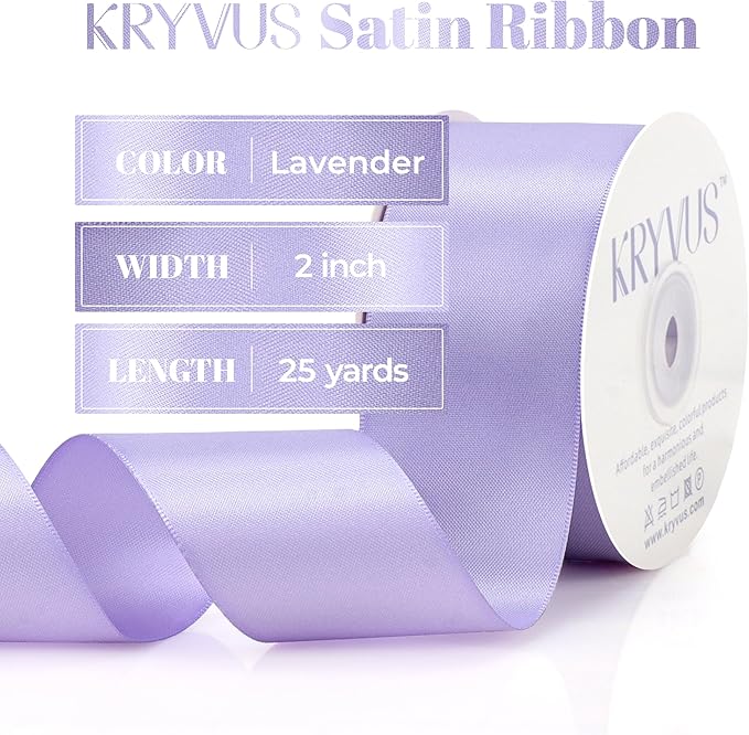 Lavender Satin Ribbon, Double Faced 2 Inch X 25 Yards Lavender Ribbon, Premium Satin Ribbon for Gift Wrapping, Crafts, Hair Bow Making, Sewing, Flower Bouquet, Wedding Party Decor