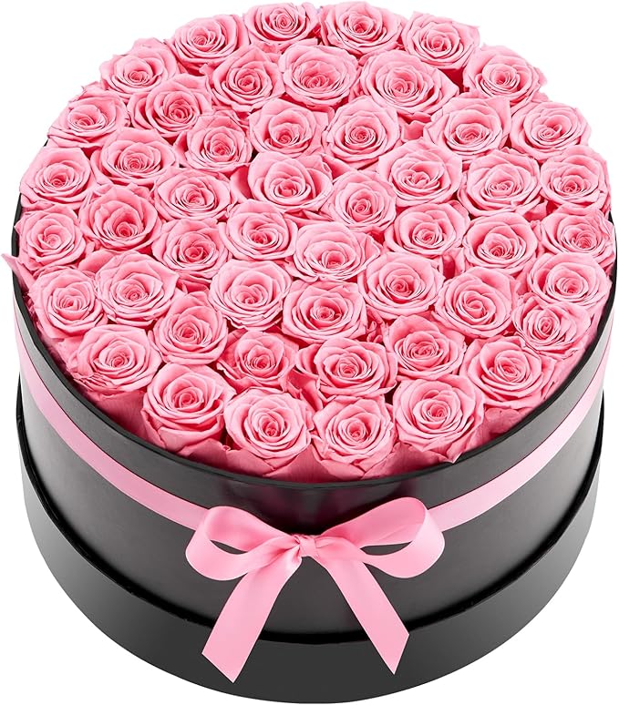 VEVOR Forever Flowers, 50 Preserved Roses in a Box, Eternal Flowers Immortal Bouquet Birthday Present for Delivery Prime Women Her Wife Mothers, Anniversary, Valentine's Day,Christmas, Sweet Pink