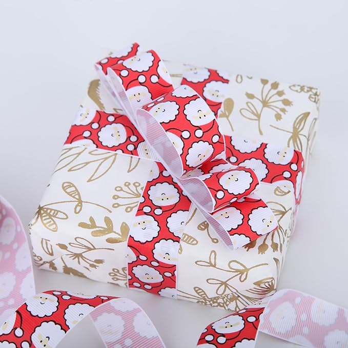 20 Yards Santa Grosgrain Ribbon 1 Inch Red Santa Ribbons for Christmas Gift Wrapping Wreath Bow DIY Crafts Supplies (Santa)