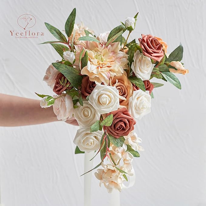 Artificial Flowers, 50pcs Artificial Rose for DIY Wedding Bouquets Centerpieces Arrangements, Terracotta Foam Roses with Stem for Bridal Shower Party Home Decorations