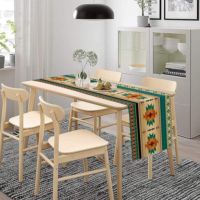 Aztec Southwest Table Runner, Ethnic Style Design Geometric Triditional Kitchen Table Runners Table Setting Decor for Garden Farmhouse Wedding Party Holiday Dinner Home, 13x60 Inch