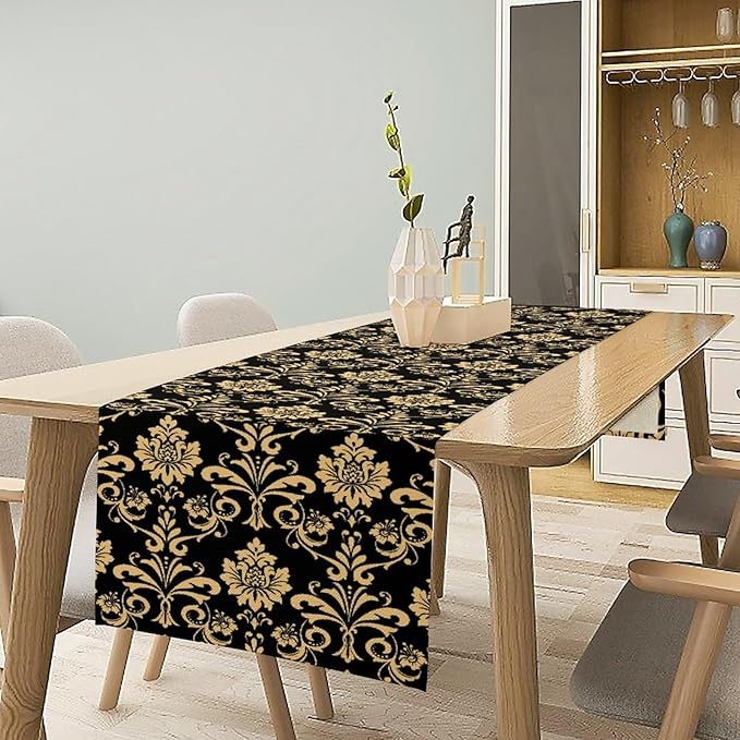Gold Damask Table Runner,Gothic Antique Victorian Floral Boho Table Runner for Home Kitchen Table Dining Garden Farmhouse Wedding Party Decor 13x90 Inch