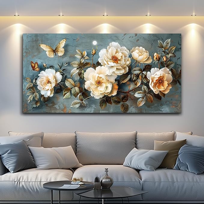 PHAOHUAXM Large Canvas Wall Decor Living Room For Wall Art For Bedroom Office Home Decor Abstract White Flower Wall Painting Printing Pictures Artwork Modern Restaurant Decoration Aesthetic 30"x60"