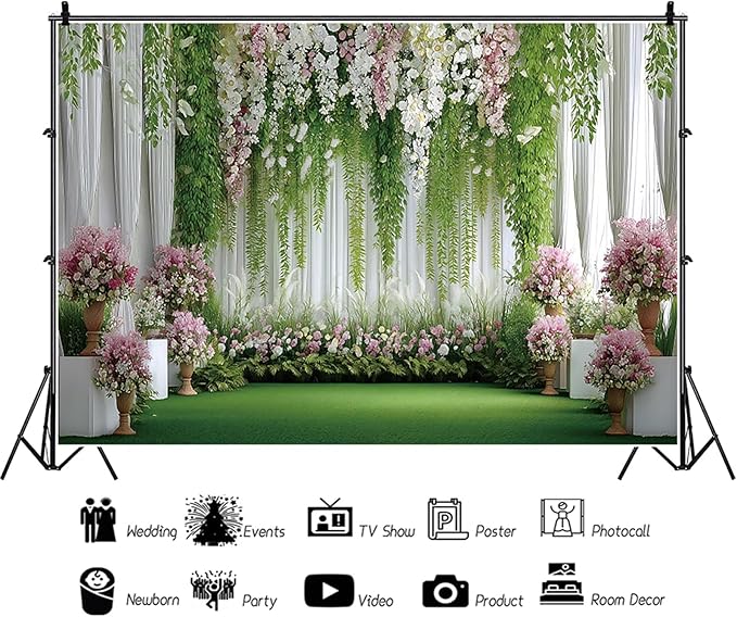 Baocicco Flowers Wedding Backdrops 5x3ft Green White Pink Floral Engagement Background Bridal Shower Backdrop Proposal Wedding Party Decoration Backdrop Valentines Day Banner Supplies
