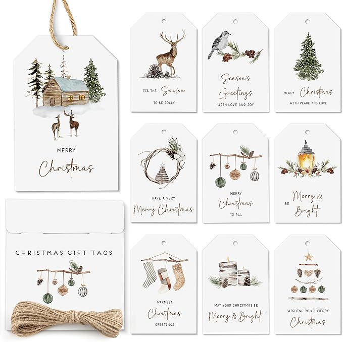 Christmas Gift Tags Stickers and String (Woodland Christmas Gift Tags)