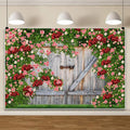AOFOTO Barn Door Rose Backdrop Rustic Red Pink Beige Flowers Background Romantic Phtography Banner for Anniversary Wedding Decor Photo Studio Photobooth Props 6x4ft