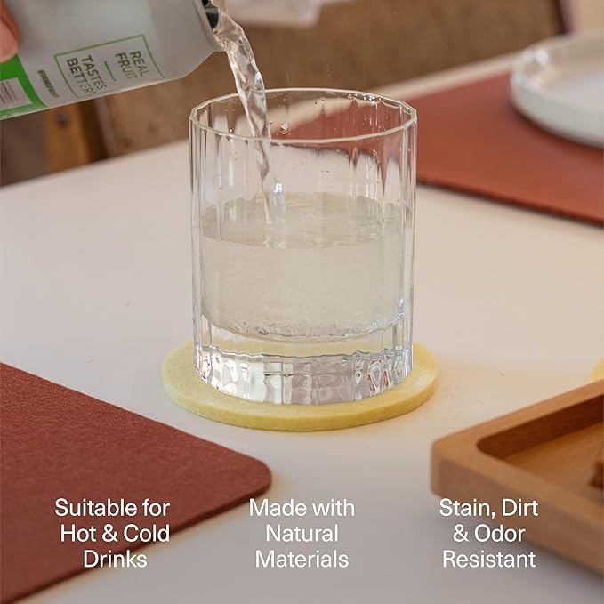 Graf Lantz - Bierfilzl Merino Wool Round Coasters Set of 4 - Turmeric (4" Circles) - Absorbs 30% of Weight - German Wool - Heat Resistant, Sustainable, & Reusable - Home Decor & Coffee Table Decor