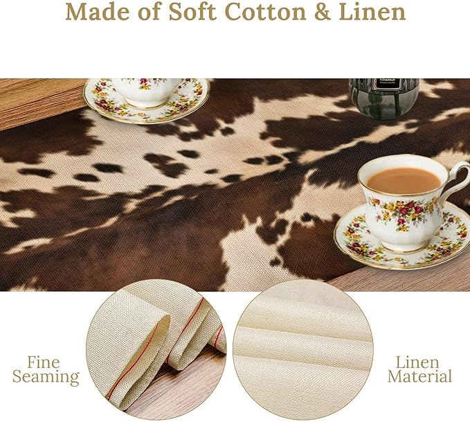 Cow Print Table Runner, Brown Cowhide Western Style Runner Country Farmhouse Cottage Patten Decoration for Home Kitchen Dining,13x108 Inch