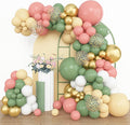 Amandir 153pcs Retro Green Pink Balloon Garland Arch Kit, Different Sizes 18 12 10 5 inch White Dusty Pink Latex Metallic Confetti Balloons for Jungle Safari Birthday Party Baby Shower Decorations