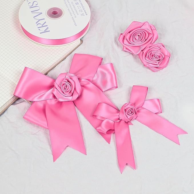 Hot Pink Satin Ribbon, Double Faced 1-1/2 Inch X 25 Yards Hot Pink Ribbon, Premium Satin Ribbons for Gift Wrapping, Crafts, Hair Bow Making, Sewing, Flower Bouquet, Wedding Party Decor